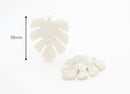 2 White Monstera Leaf Charms, Palm Tree Leaf with Stem, White Pearl Acetate, 30 x 24.25mm
