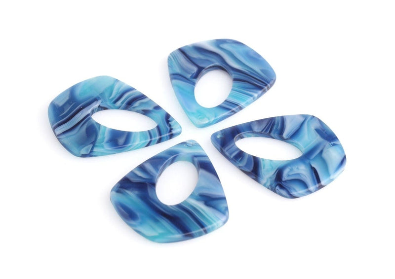 4 Dark Blue Teardrops, Wavy Stripes, Blue Tortoise Shell Beads, Wholesale Acetate Charm, Beachy Earrings, Flat Teardrop Charms, TD036-34-U09
