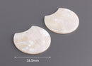 2 Pearl White Snakeskin Half Circles, Glitter Acrylic, 37mm