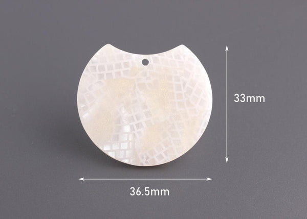 2 Pearl White Snakeskin Half Circles, Glitter Acrylic, 37mm
