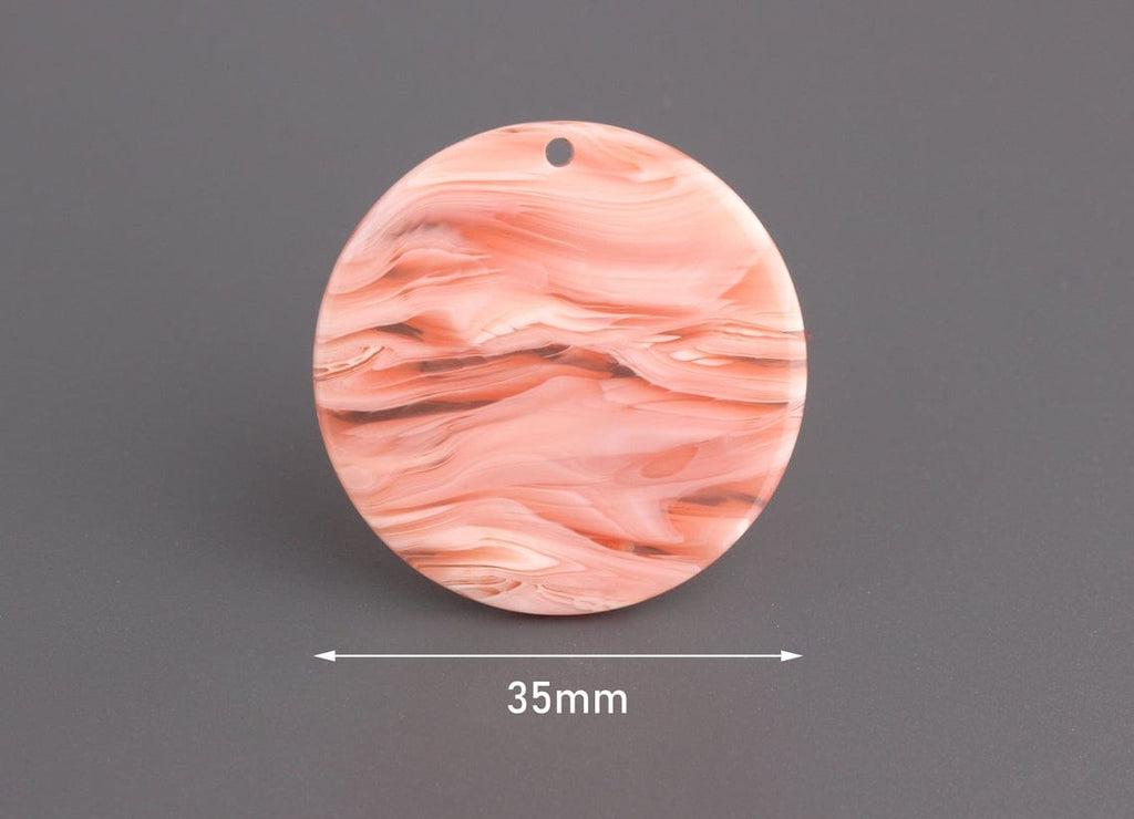 4 Large Acrylic Circles in Coral Pink Tortoise Shell, Plastic 1.5 Inch