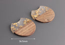 2 Wood and Resin Beads with Gold Foil Leaf Flakes, Large Half Circle Earring Charms, Wood Resin Pendant, Round Circle Cut Out, CN201-37-WDGF