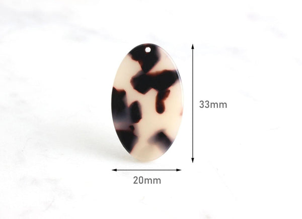 4 Large Flat Oval Charms, Light Blonde Tortoise Shell, Round Discs, Cellulose Acetate, 33 x 20mm