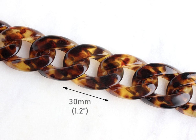 1ft Large Tortoise Shell Chain, 30mm, Rich Brown Acrylic, Extra Chunky, For Purse Chains