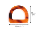 2 Tortoise Shell D Rings, Belt Loops and Purse Making Hardware, Connector Links, Acrylic Plastic, 55 x 50mm