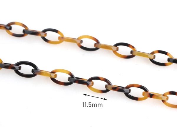 1ft Small Tortoise Shell Chain, 11.5mm, Plastic, Orange and Brown, One Continuous Length