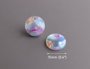 4 Round Disc Charms in Watercolor Tortoise Shell, Blue and Pink Pastel Colors, Acetate Plastic, 15mm
