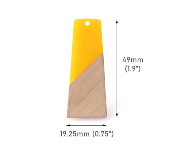 Yellow Resin and Wood Charms, Trapezoid, Epoxy Resin and Real Wood, 49 x 19.25mm