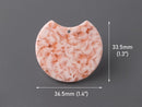 2 Semi Circle Pendants with Floral Pattern, White and Coral Pink, Cellulose Acetate, 36.5 x 33.5mm
