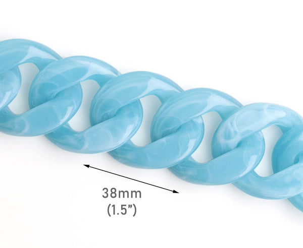 1ft Glacier Blue Acrylic Chain Links, 38mm, Big Miami Cuban Links, For Necklaces