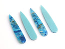 4 Long Teardrop Charms in Light Blue and Gold Marble, Van Gogh Style, Acrylic, 54.5 x 11mm