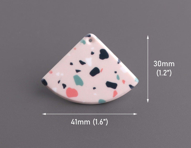 2 Wedge Beads with Terrazzo Print, Pink Acrylic Blanks, Mod Style, Geometric Charms, 41 x 30mm
