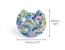 2 Large Half Circle Charms with Garden Floral Pattern, Blue, Purple and Green Colors, Cellulose Acetate, 36.5 x 33.5mm