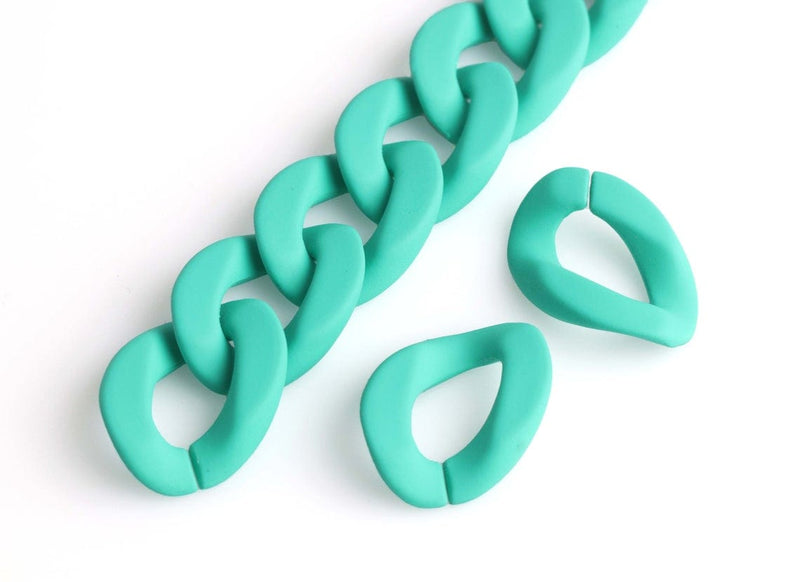 1ft Matte Turquoise Green Acrylic Chain Links, 24mm, For Cuban Link Necklaces