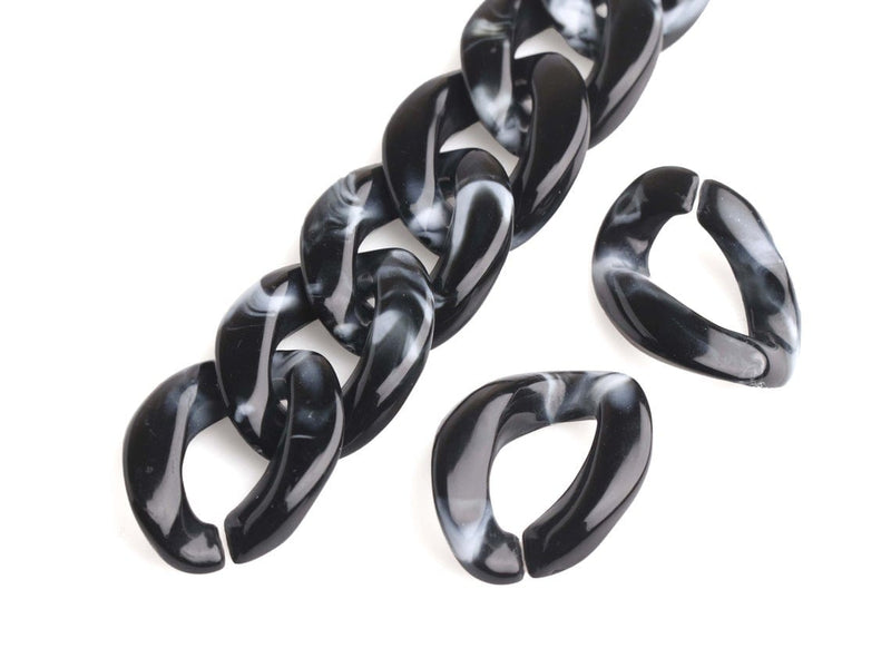 1ft Glossy Black Marble Acrylic Chain Links, 23mm, For Keychains and Lanyards