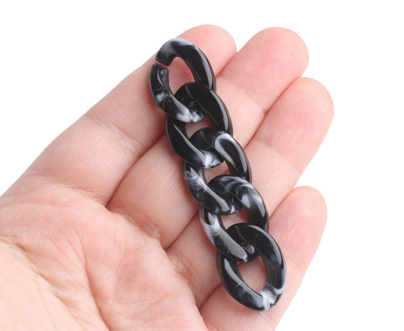 1ft Glossy Black Marble Acrylic Chain Links, 23mm, For Keychains and Lanyards