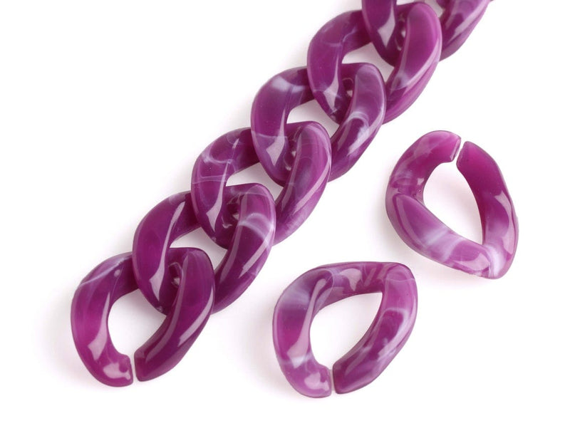 1ft Purple Marble Acrylic Chain Links, 24mm, For Necklaces and Keychains