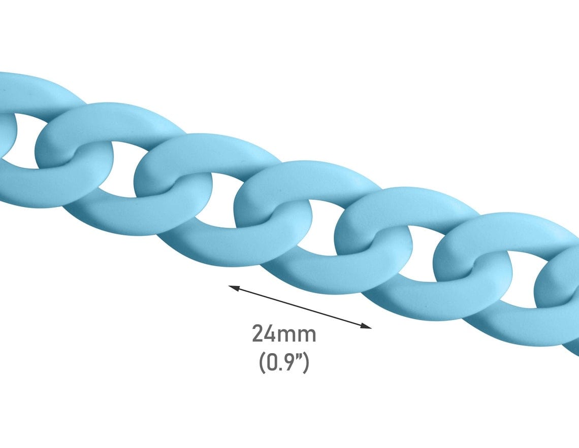 1ft Matte Light Blue Acrylic Chain Links, 24mm, Super Chunky, For Brac