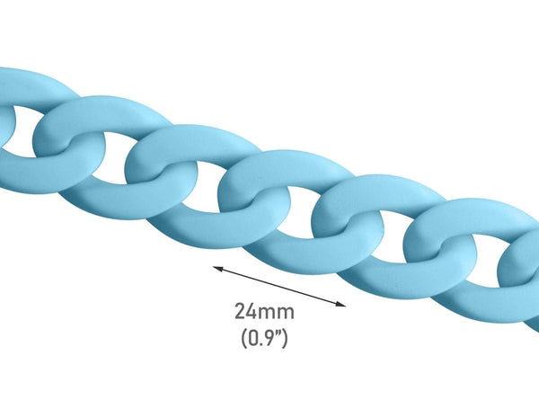 1ft Matte Light Blue Acrylic Chain Links, 24mm, Super Chunky, For Bracelet Making