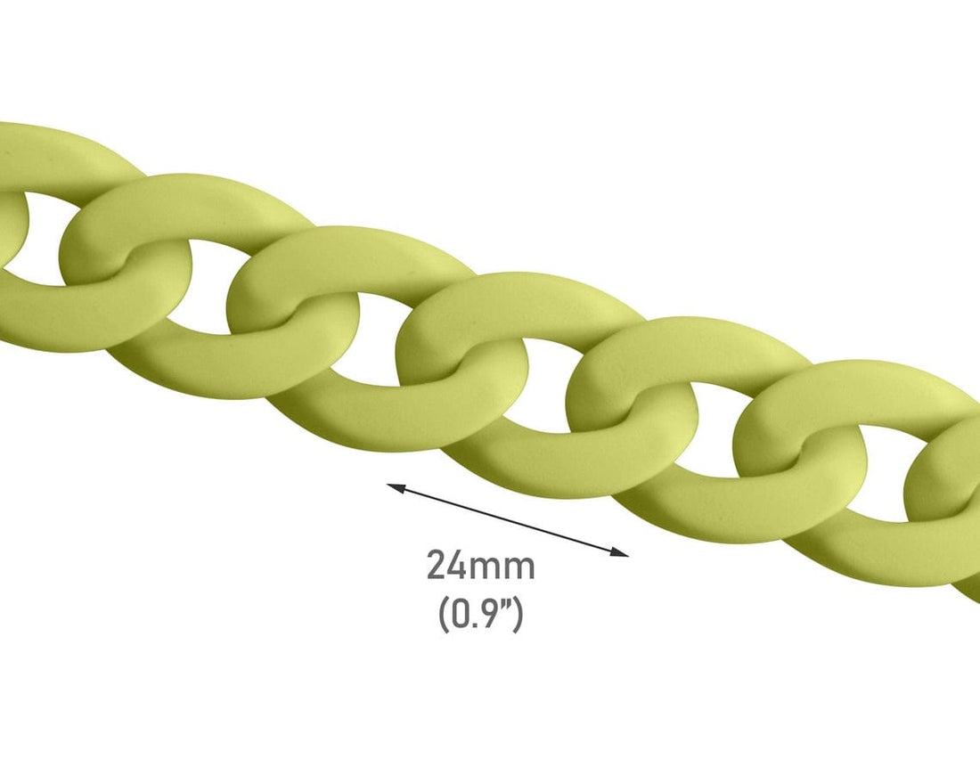 1ft Matte Kiwi Green Acrylic Chain Links, 24mm, For Chain Purse Strap