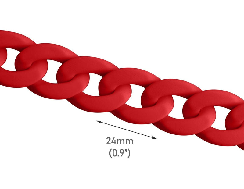 1ft Matte Red Acrylic Chain Links, 24mm, For Replacement Bag and Purse Straps