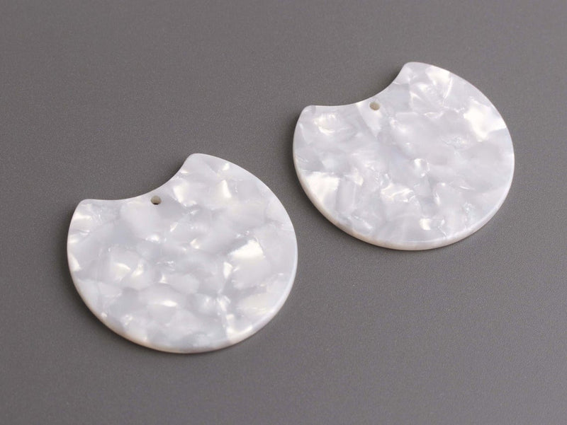 2 Pearl White Half Circle Blanks, Great for Earring Components, Cellulose Acetate, 37 x 33.5mm