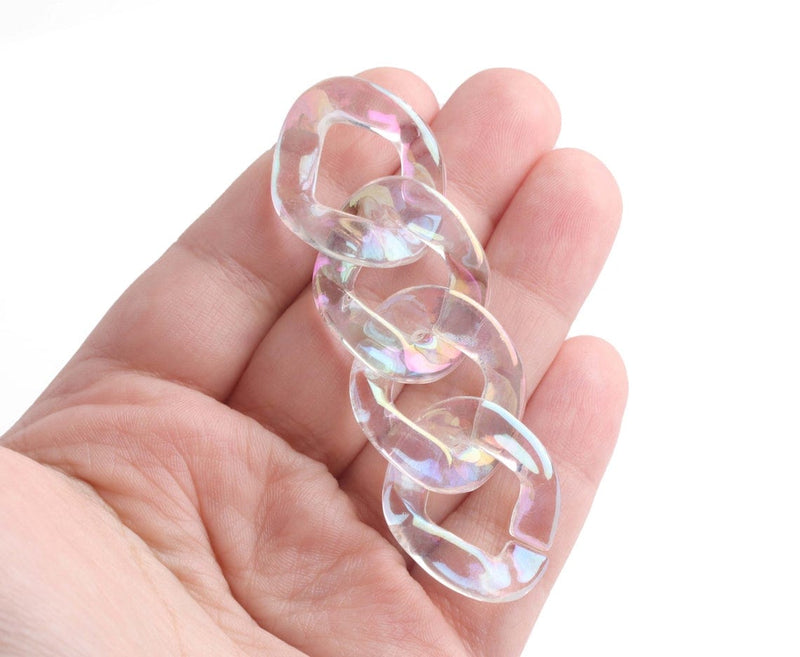 1ft Opal Clear Acrylic Chain Links, 23mm, Iridescent, Miami Cuban Link  Necklaces