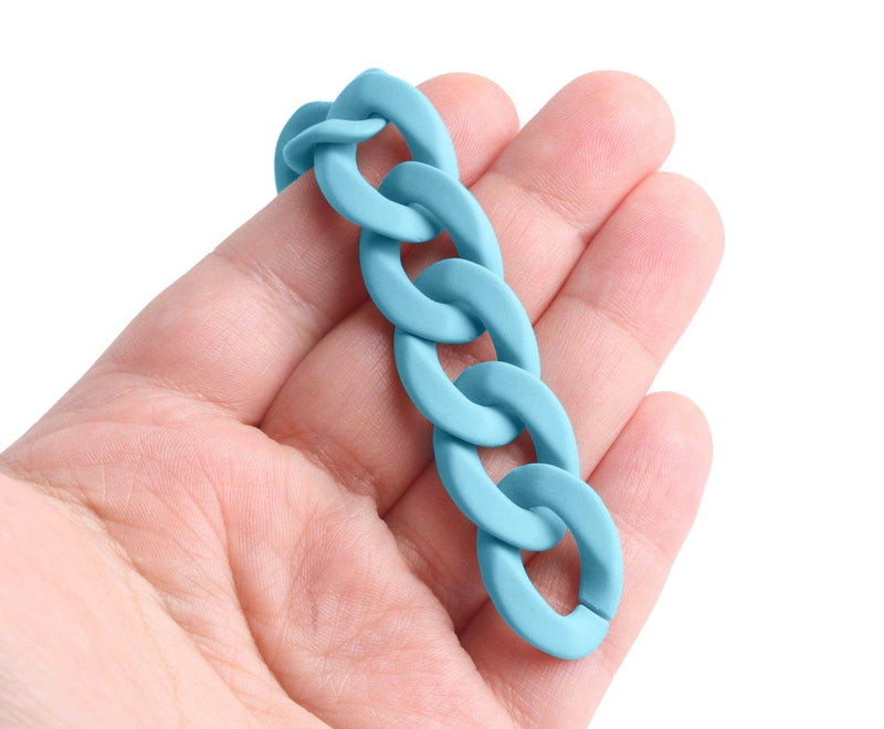 1ft Matte Light Blue Acrylic Chain Links, 24mm, Super Chunky, For Brac