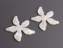 2 White Flower Charms with Rainbow Iridescence, Cellulose Acetate, 48 x 40.5mm