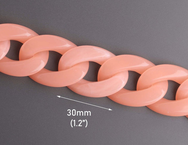 1ft Light Coral Pink Acrylic Chain Links, 30mm, Pastel Goth, For Kawaii Keychains