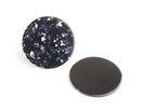 4 Black Acrylic Pendants with Mineral Blue and Silver Glitter Foil Flakes, Round Circle, Acrylic, 35mm