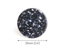 4 Black Acrylic Pendants with Mineral Blue and Silver Glitter Foil Flakes, Round Circle, Acrylic, 35mm