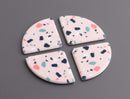 2 Wedge Beads with Terrazzo Print, Pink Acrylic Blanks, Mod Style, Geometric Charms, 41 x 30mm