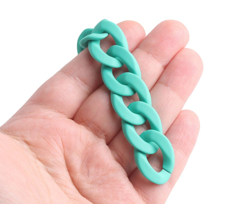 1ft Matte Turquoise Green Acrylic Chain Links, 24mm, For Cuban Link Necklaces