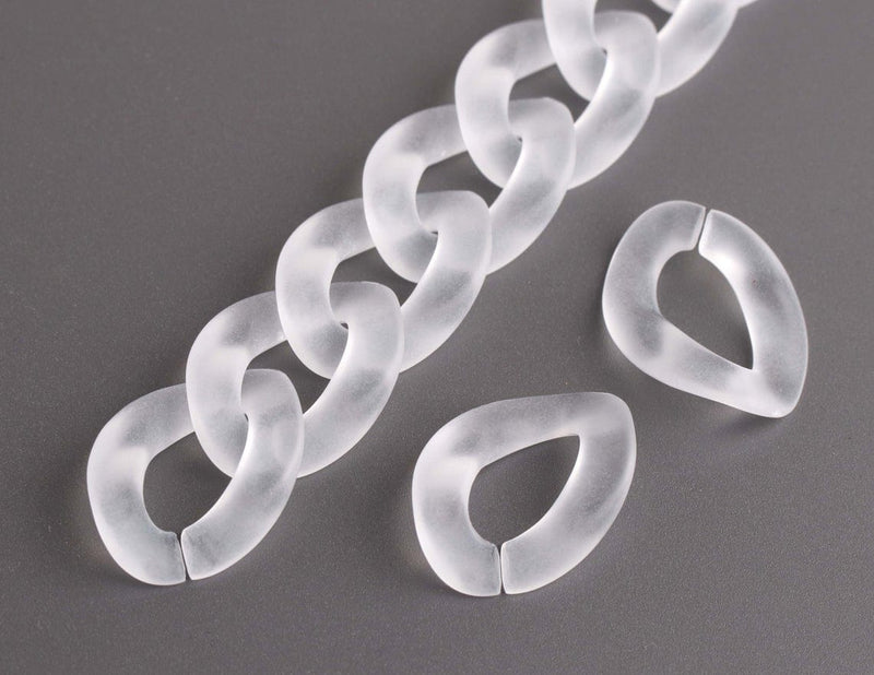 1ft Frosted Acrylic Chain Links, 24mm, Matte Crystal, Chunky Curb Connectors