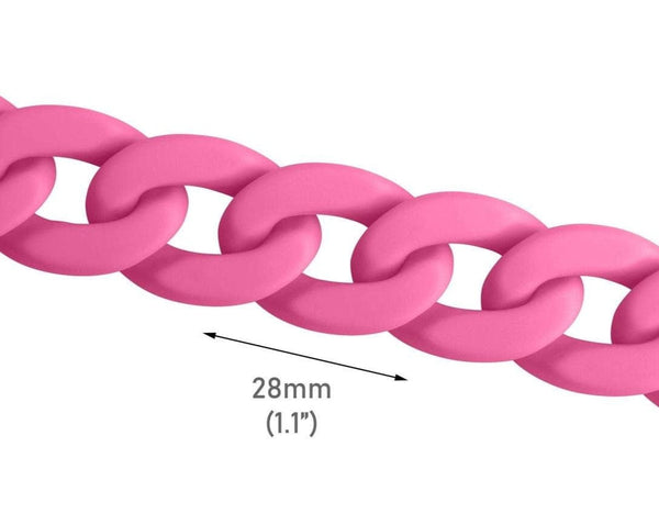 1ft Matte Hot Pink Acrylic Chain Links, 28mm, For Do It Yourself Crafts