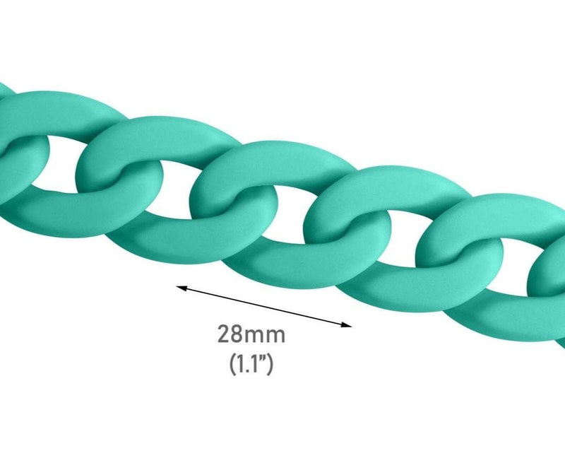 1ft Matte Turquoise Green Acrylic Chain Links, 28mm, For Budget Crafts
