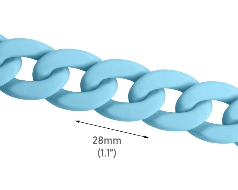 1ft Matte Light Blue Acrylic Chain Links, 28mm, For Chunky Necklace Making