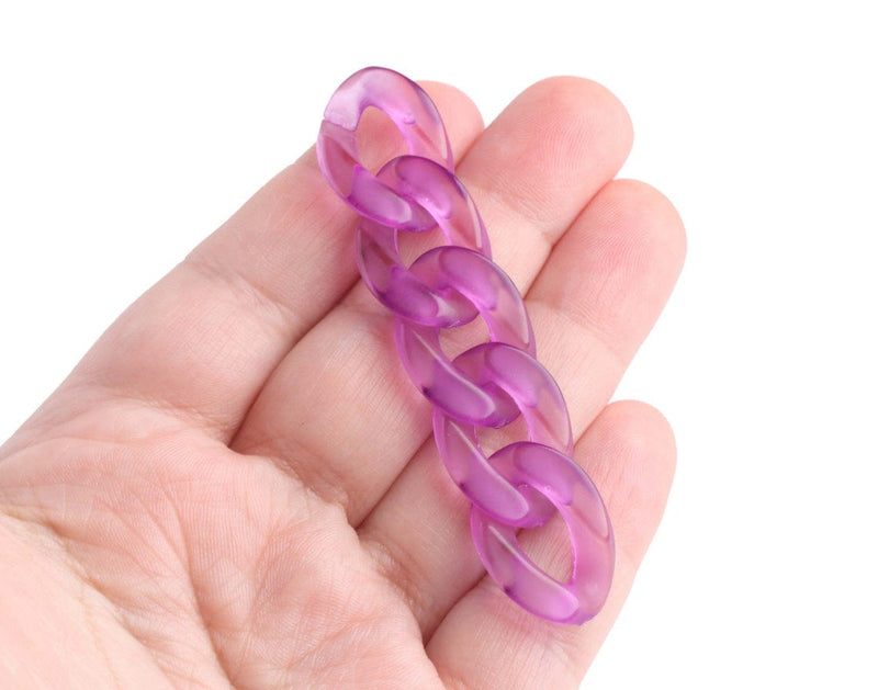1ft Amethyst Purple Acrylic Chain Links, 24mm, Transparent, Twist Curb, For DIY Crafts