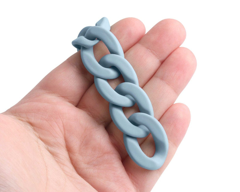 1ft Matte Steel Blue Acrylic Chain Links, 28mm, Blue Gray Colored, Jewelry Supply