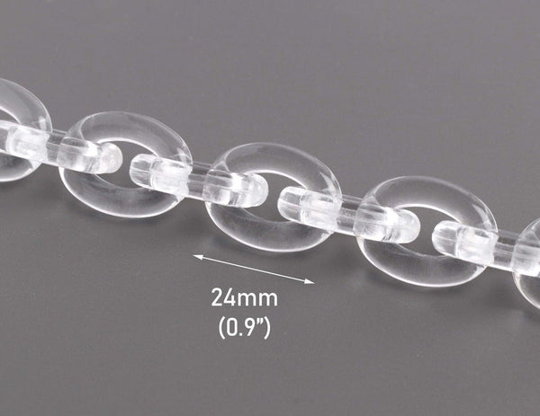 1ft Clear Acrylic Chain Links, 24mm, Transparent, Big Oval Connectors, For Crafts