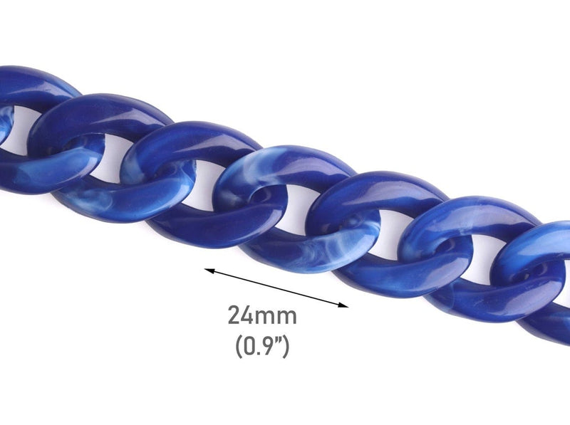 1ft Lightning Blue Acrylic Chain Links, 24mm, Twist Curb Connectors, For Jewelry