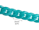 1ft Teal Blue Acrylic Chain Links, 24mm, Translucent, Marble, Colored Curb Chain