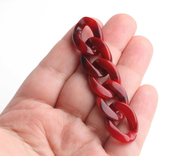 1ft Maroon Red Acrylic Chain Links, 23mm, Dark Red Marble Effect, For Crafts