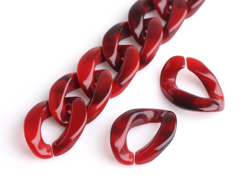 1ft Maroon Red Acrylic Chain Links, 23mm, Dark Red Marble Effect, For Crafts