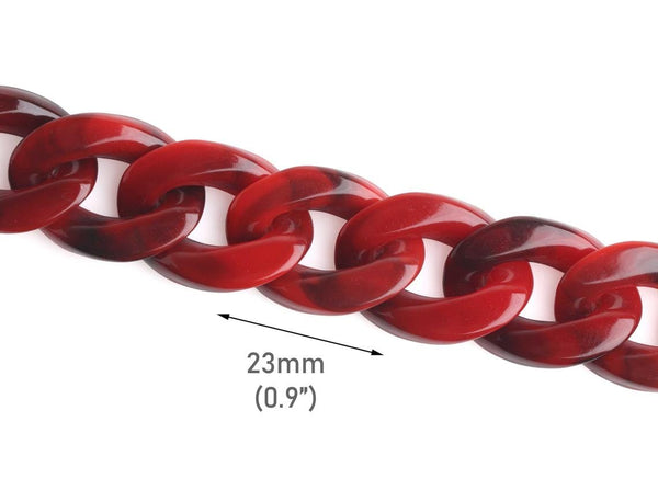1ft Maroon Red Acrylic Chain Links, 23mm, Dark Red Marble Effect, For Crafts