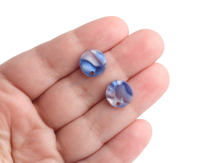 4 Pearl Blue Earring Stud Findings with Hole, Cellulose Acetate, 12mm