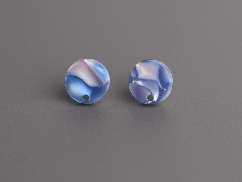 4 Pearl Blue Earring Stud Findings with Hole, Cellulose Acetate, 12mm