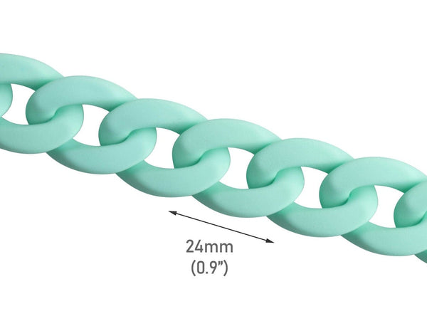 1ft Matte Mint Green Acrylic Chain Links, 24mm, For Jewelry and Craft Making