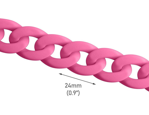1ft Matte Hot Pink Acrylic Chain Links, 24mm, Designer, For Wristlet Handles